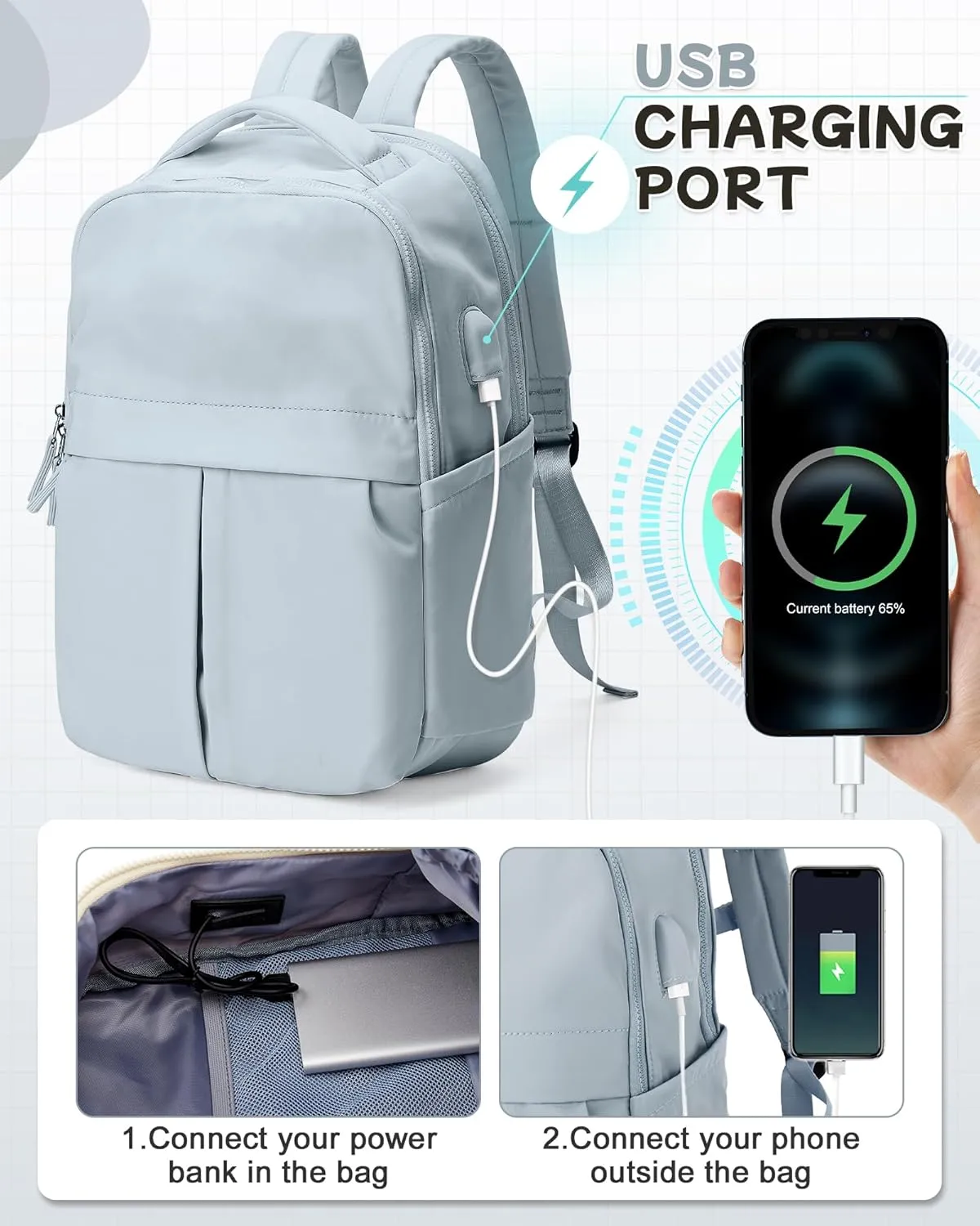 Laptop Backpack for Women Men Gym Work Backpack Casual Daypack Backpacks Small Travel Backpack for Traveling on Airplane Lightweight College Teacher Backpacks for Women Blue