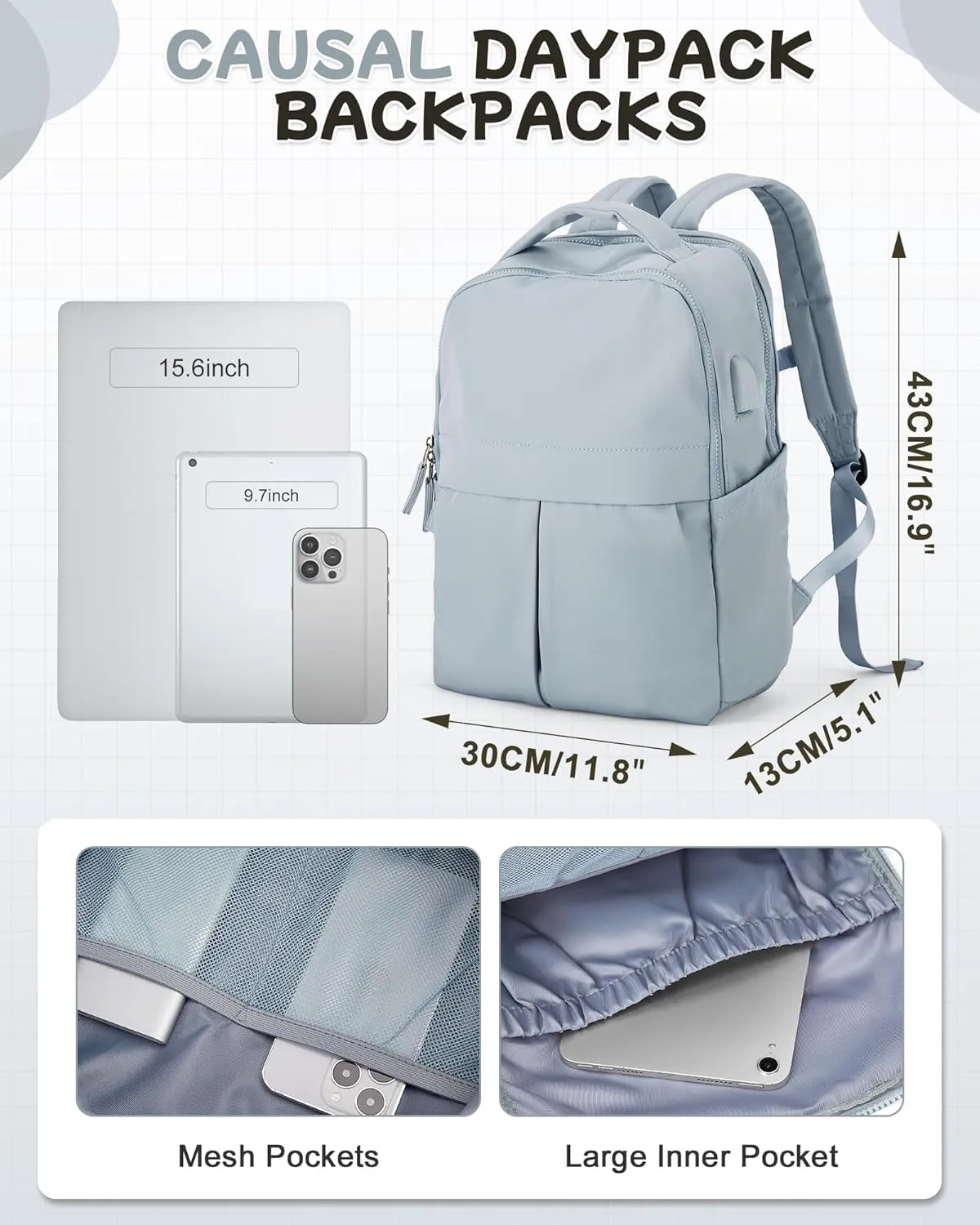 Laptop Backpack for Women Men Gym Work Backpack Casual Daypack Backpacks Small Travel Backpack for Traveling on Airplane Lightweight College Teacher Backpacks for Women Blue