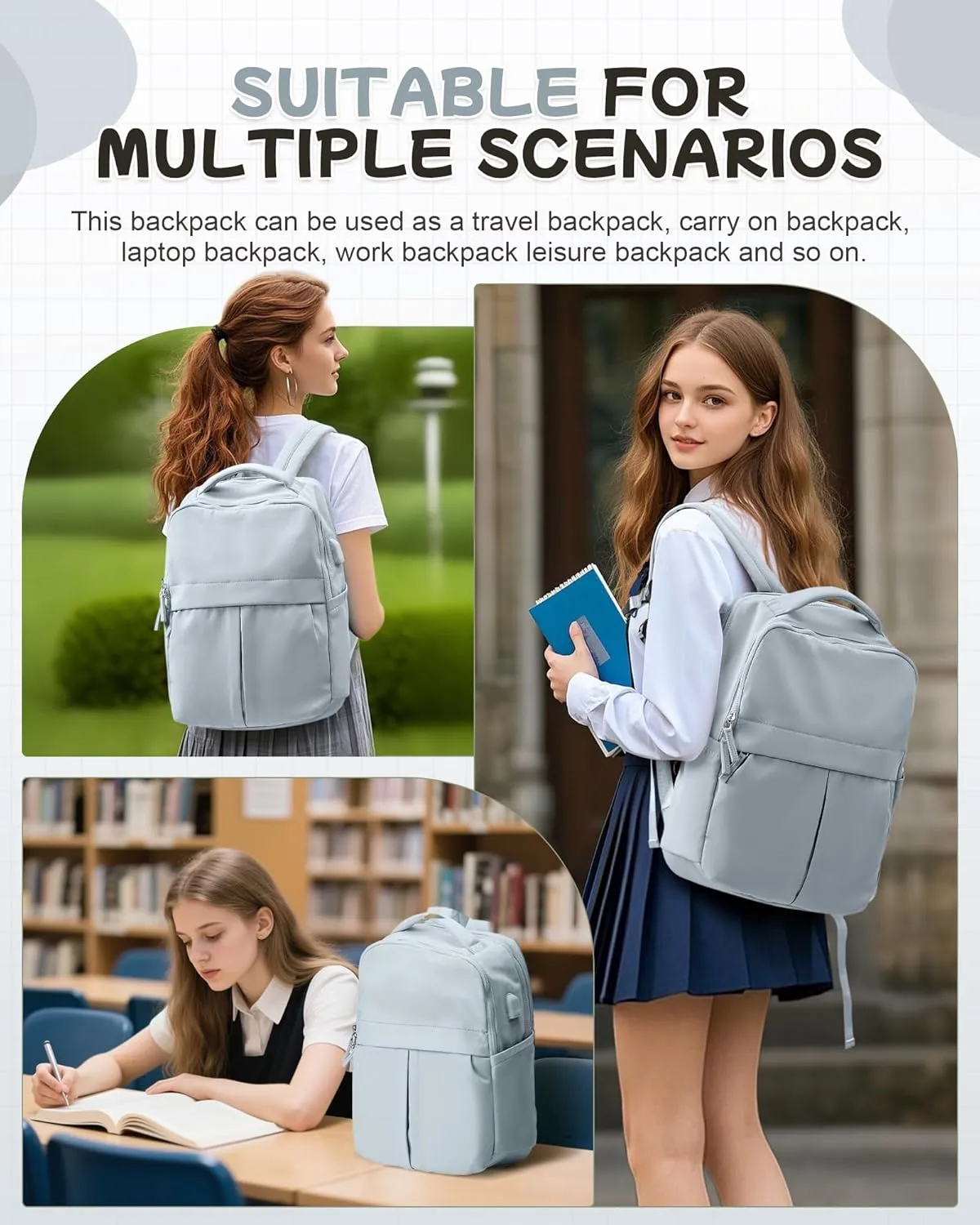 Laptop Backpack for Women Men Gym Work Backpack Casual Daypack Backpacks Small Travel Backpack for Traveling on Airplane Lightweight College Teacher Backpacks for Women Blue