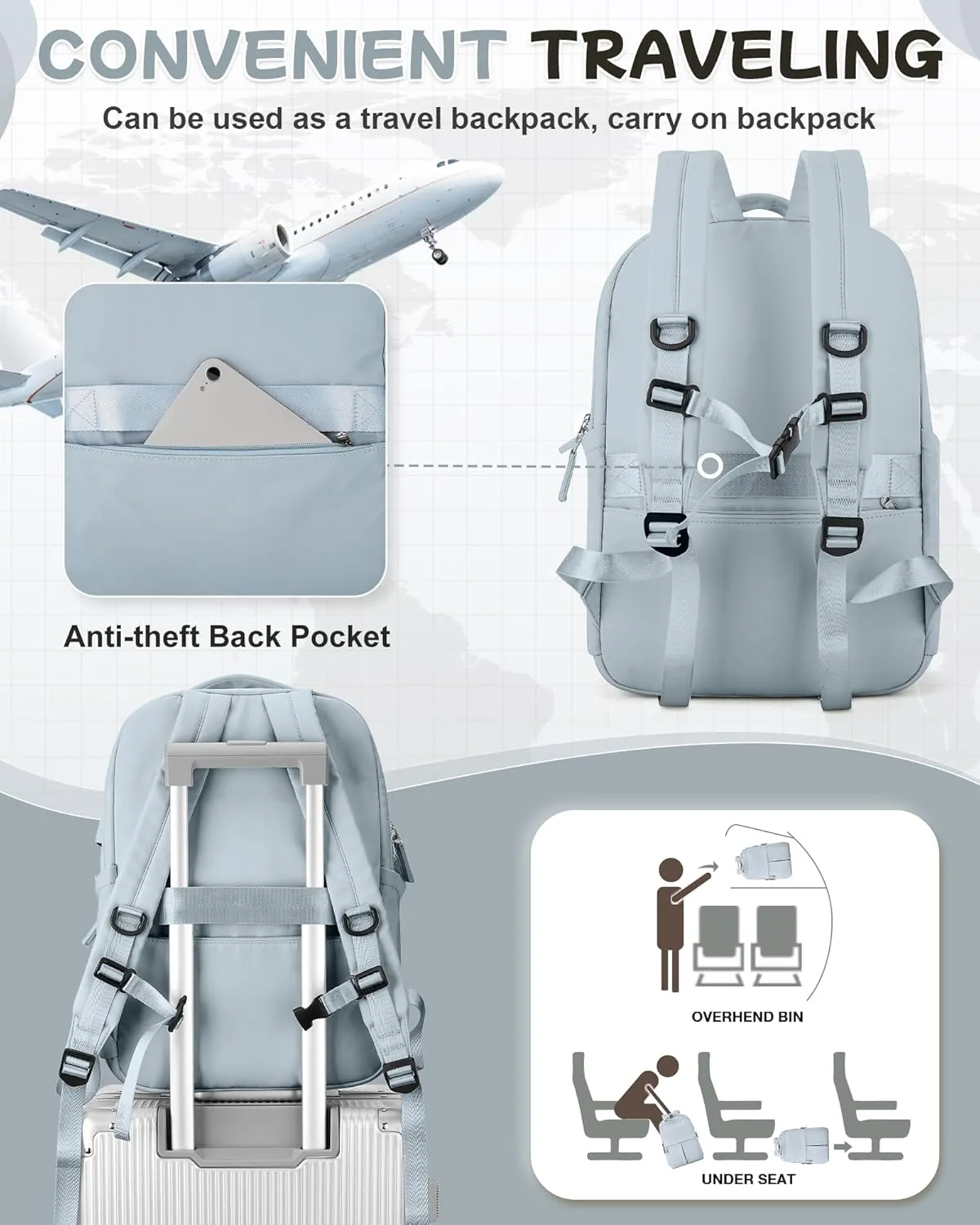 Laptop Backpack for Women Men Gym Work Backpack Casual Daypack Backpacks Small Travel Backpack for Traveling on Airplane Lightweight College Teacher Backpacks for Women Blue