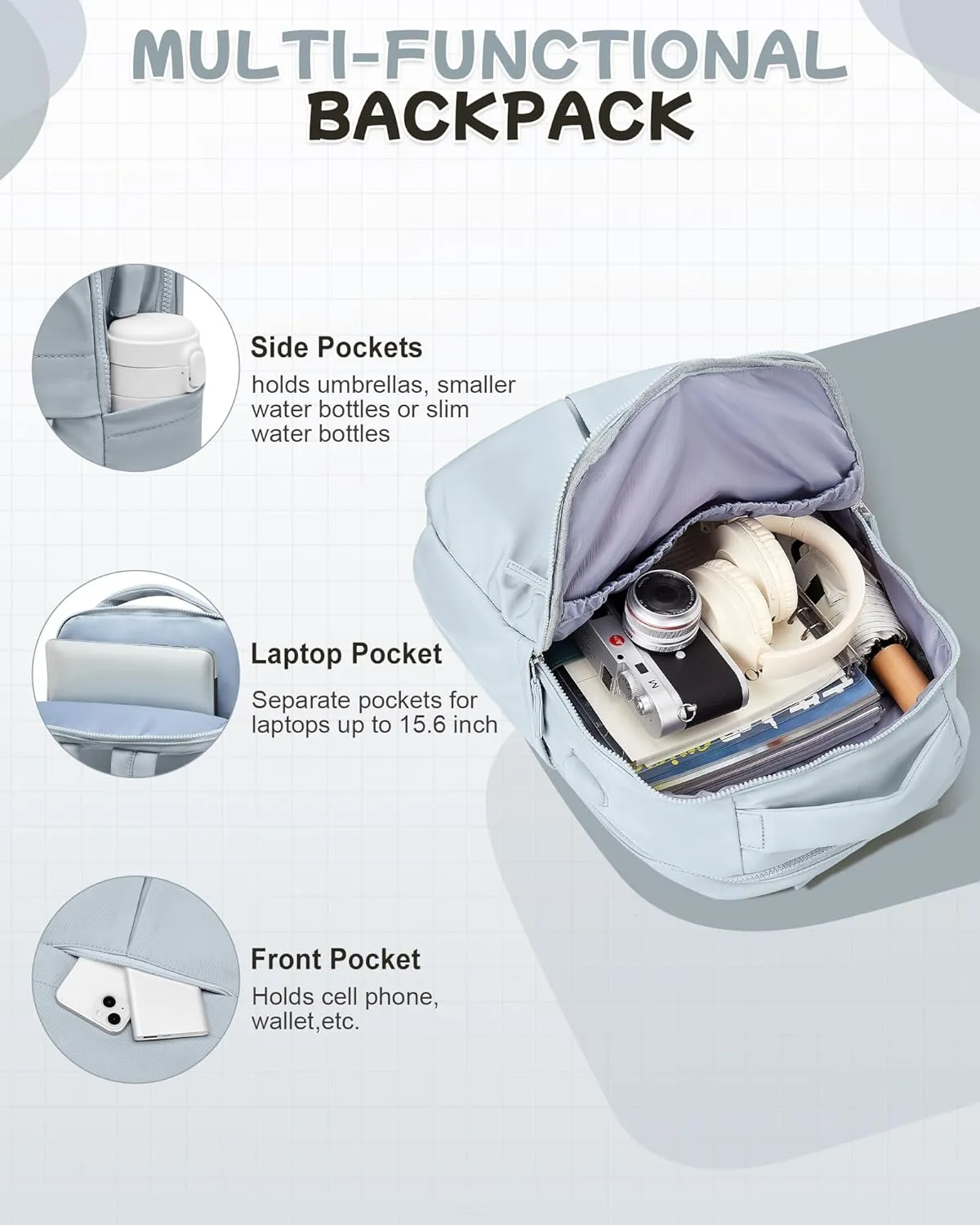 Laptop Backpack for Women Men Gym Work Backpack Casual Daypack Backpacks Small Travel Backpack for Traveling on Airplane Lightweight College Teacher Backpacks for Women Blue