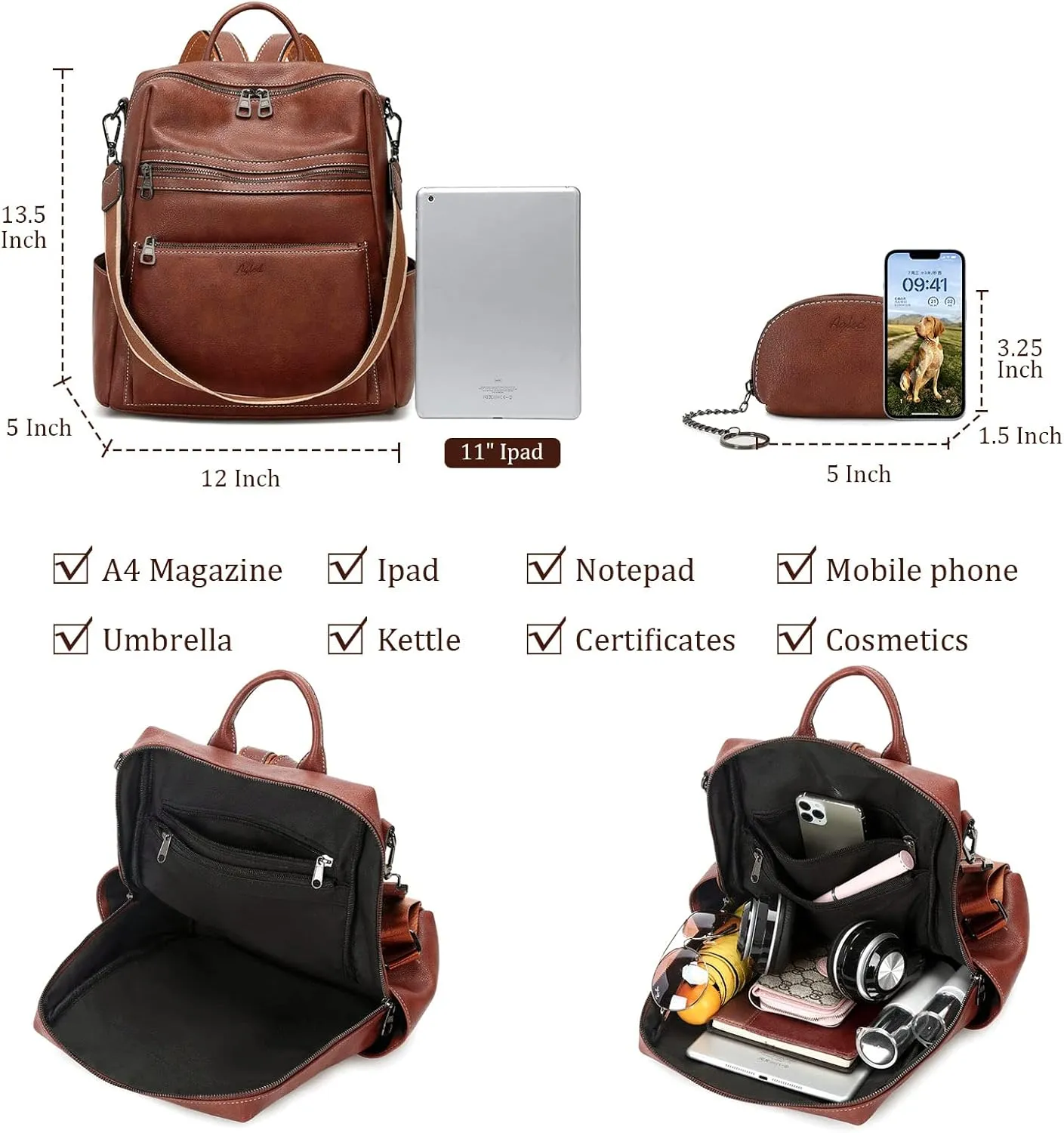 Leather Backpack Purse for Women Designer Ladies Shoulder Bag Fashion Faux Work Travel Handbags