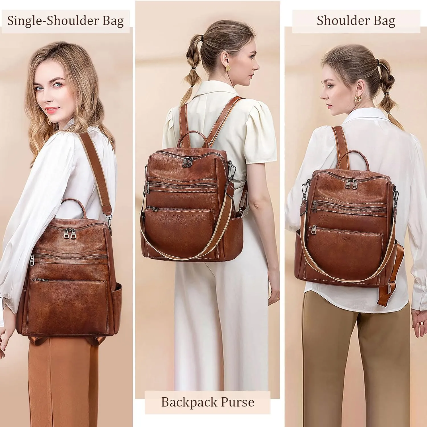 Leather Backpack Purse for Women Designer Ladies Shoulder Bag Fashion Faux Work Travel Handbags