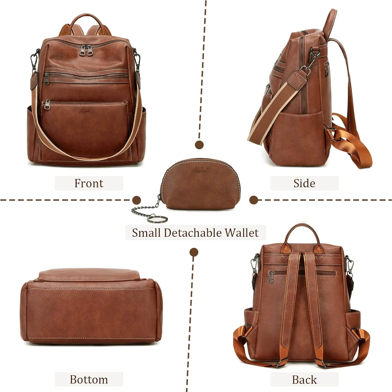Leather Backpack Purse for Women Designer Ladies Shoulder Bag Fashion Faux Work Travel Handbags