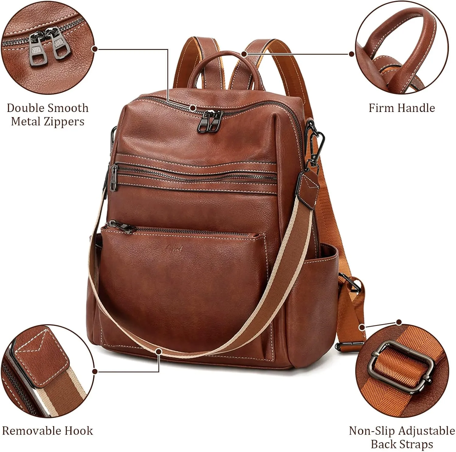 Leather Backpack Purse for Women Designer Ladies Shoulder Bag Fashion Faux Work Travel Handbags