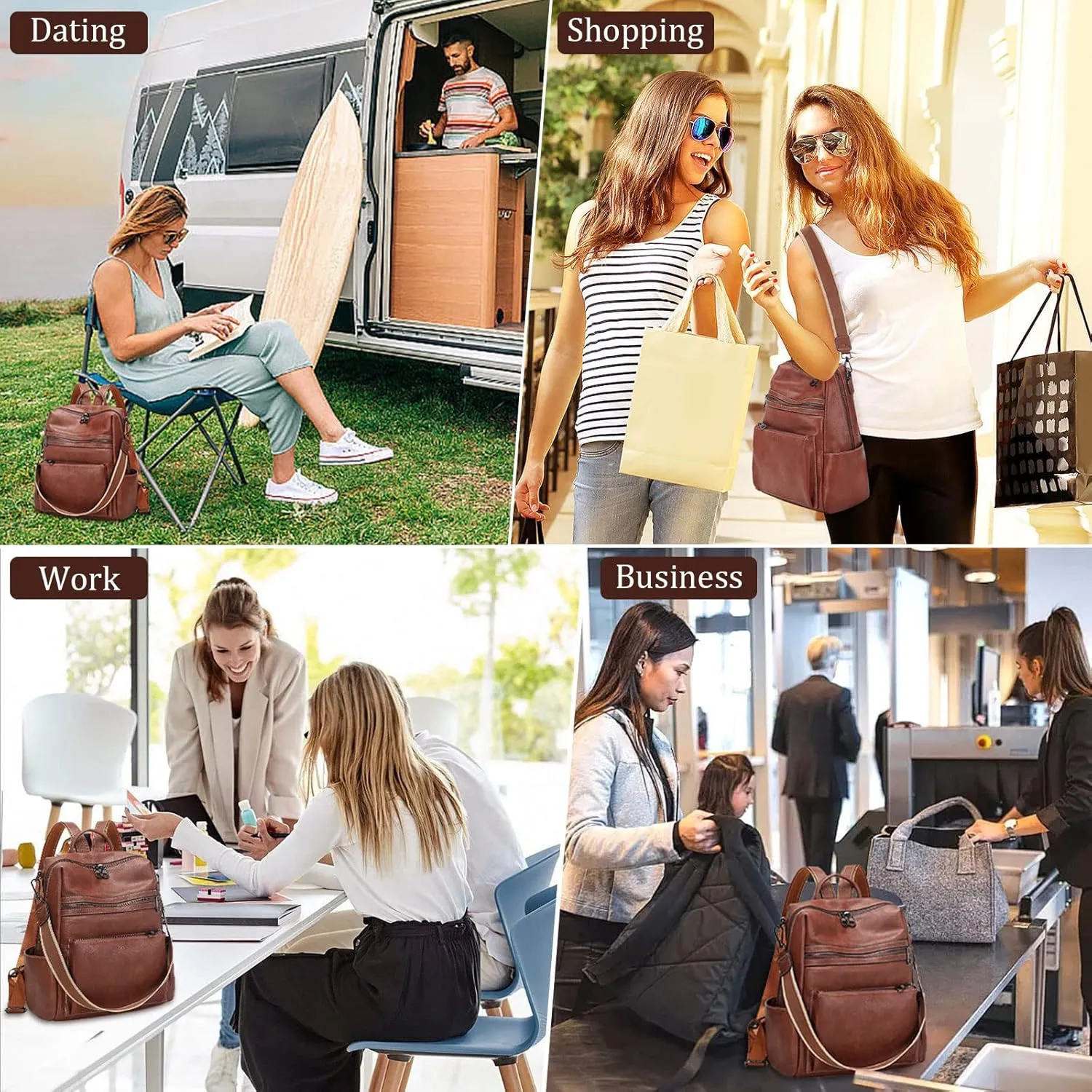 Leather Backpack Purse for Women Designer Ladies Shoulder Bag Fashion Faux Work Travel Handbags