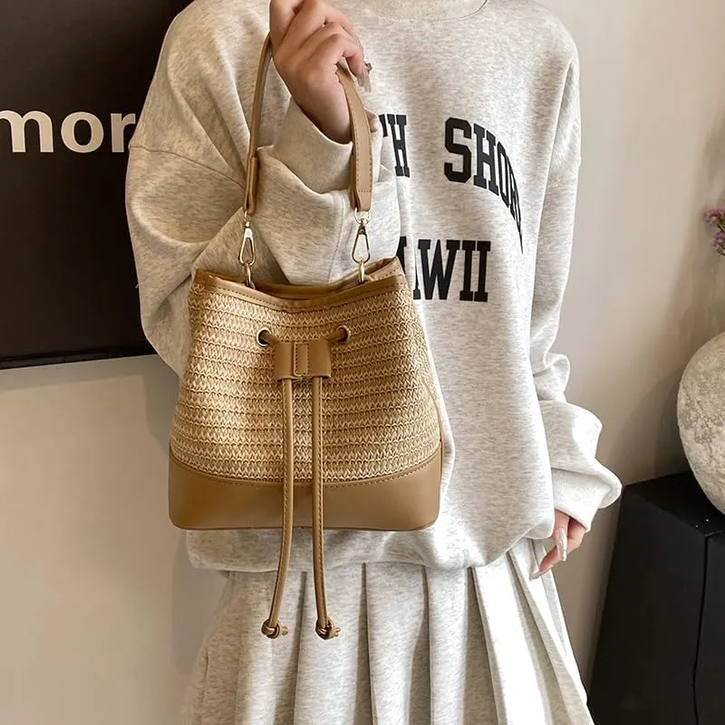 Leather Drawstring Bag Tote Bucket Bags Luxury Designer Handbag Crossbody Purses Women 2025 Trendy