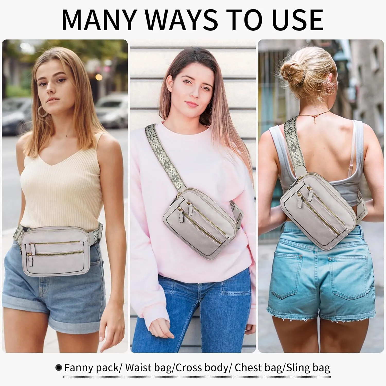 Leather Fanny Pack for Women Men Belt Bag with Multi-function Pocket, Crossbody Fanny Packs for Women Fashion Waist Packs with Adjustable Straps Cross Body Bag Travel Chest Bag