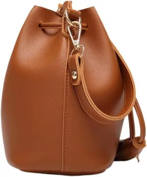 Leather Shoulder Bag Drawstring Bucket Handbag Crossbody Purses for Women Casual Tassel Bag Belt for Travel