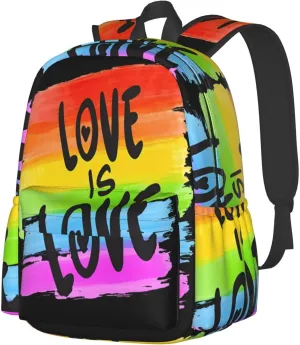 LGBT Gay Pride Flag Love Is Love Rainbow 17 Inch Casual Backpack Laptop Backpacks Travel Back Pack Large Camping Rucksack Hiking Daypack Lightweight Double Shoulder Bag