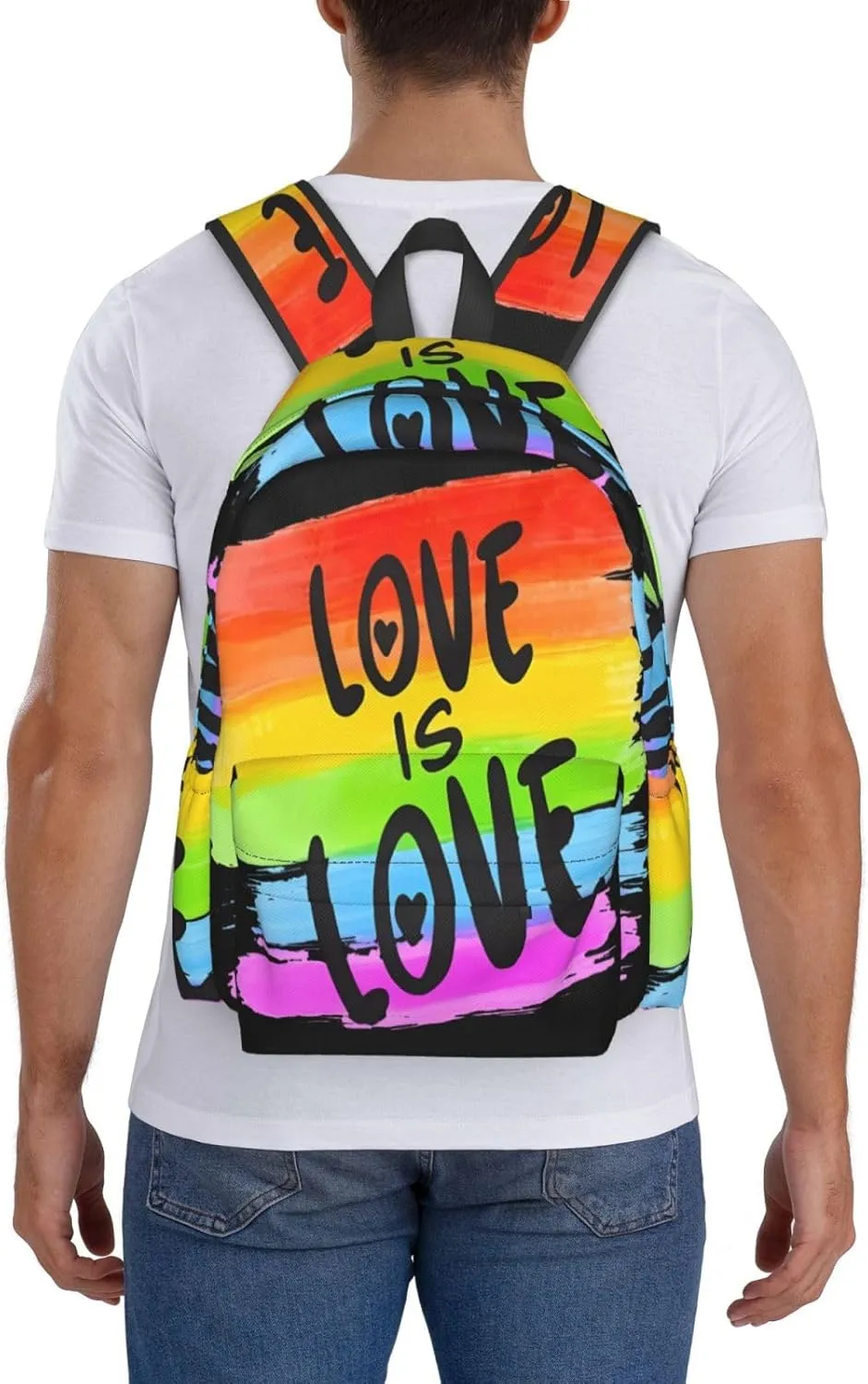 LGBT Gay Pride Flag Love Is Love Rainbow 17 Inch Casual Backpack Laptop Backpacks Travel Back Pack Large Camping Rucksack Hiking Daypack Lightweight Double Shoulder Bag