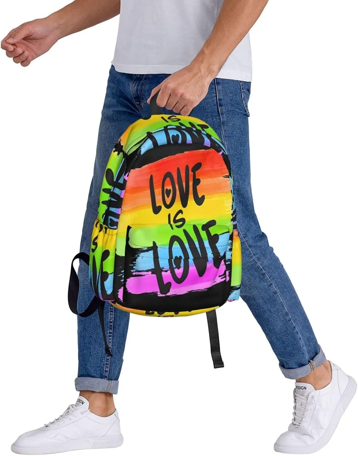 LGBT Gay Pride Flag Love Is Love Rainbow 17 Inch Casual Backpack Laptop Backpacks Travel Back Pack Large Camping Rucksack Hiking Daypack Lightweight Double Shoulder Bag