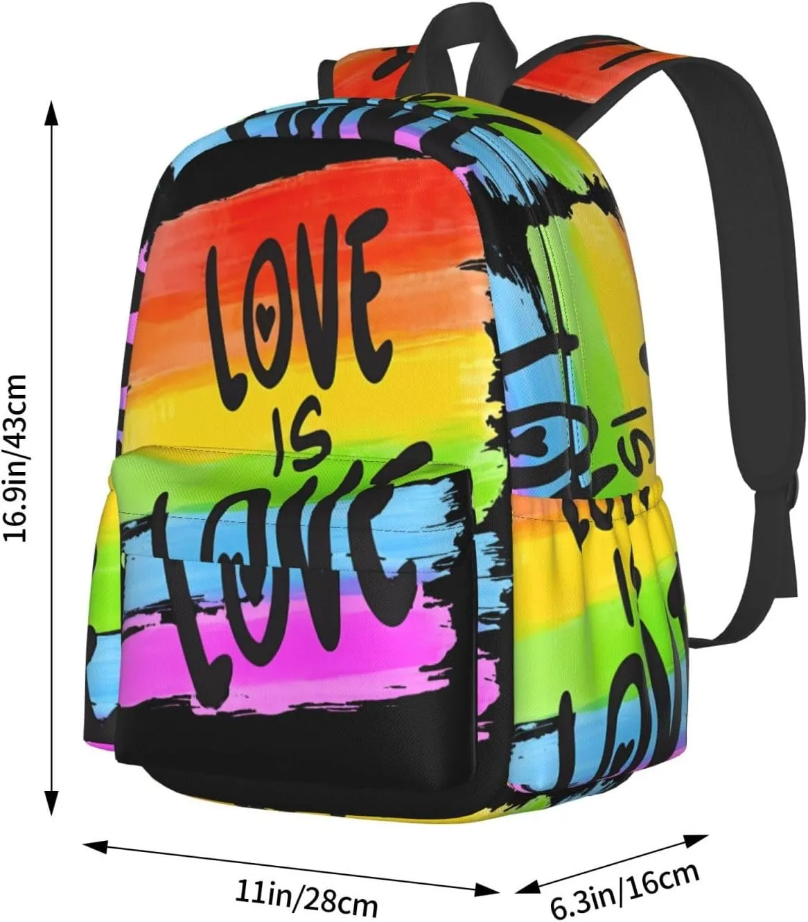 LGBT Gay Pride Flag Love Is Love Rainbow 17 Inch Casual Backpack Laptop Backpacks Travel Back Pack Large Camping Rucksack Hiking Daypack Lightweight Double Shoulder Bag