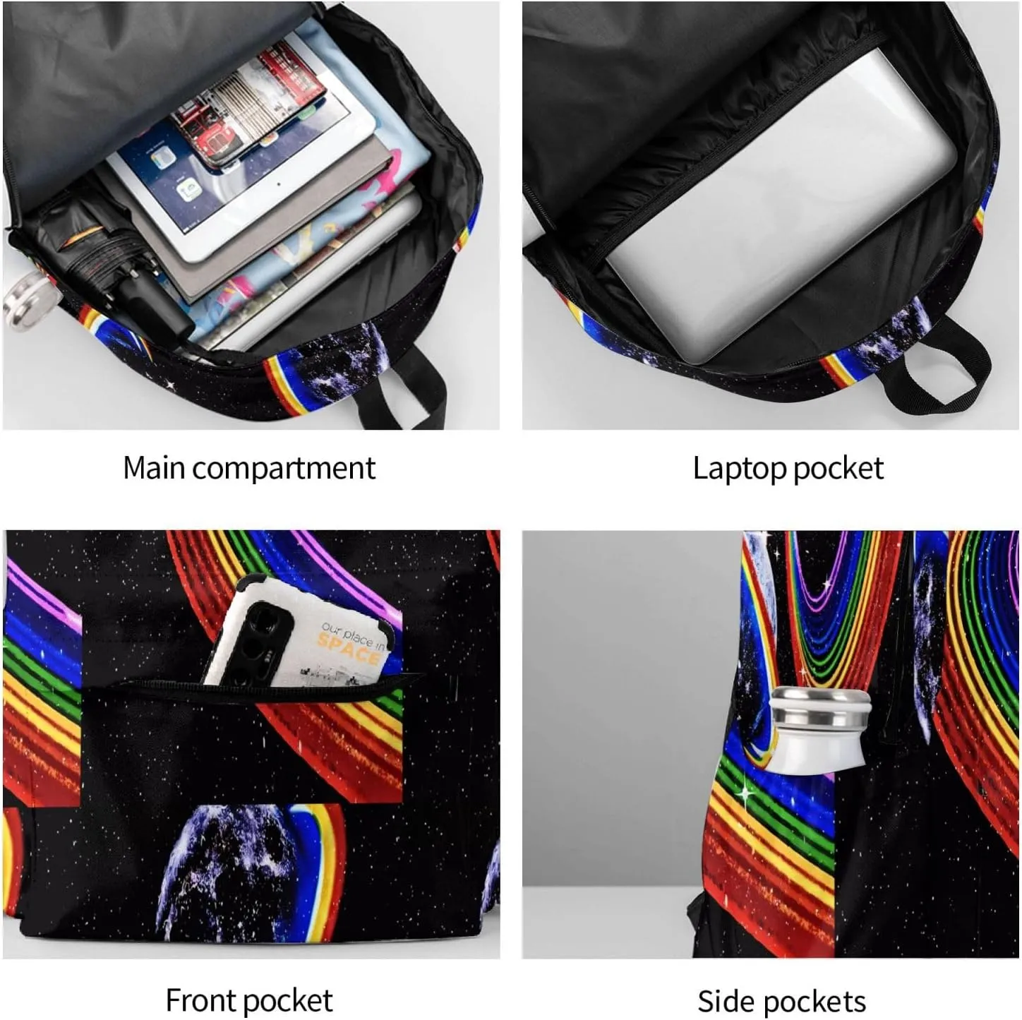 LGBT Rainbow Gay Pride Cosmic Planet Starry Sky 17 Inch Casual Backpack Laptop Backpacks Travel Back Pack Large Camping Rucksack Hiking Daypack Lightweight Double Shoulder Bag