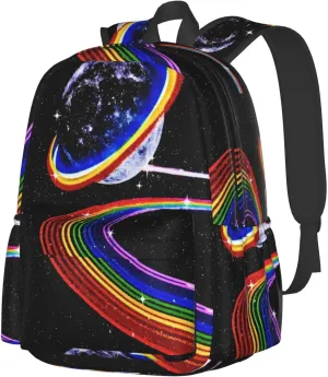 LGBT Rainbow Gay Pride Cosmic Planet Starry Sky 17 Inch Casual Backpack Laptop Backpacks Travel Back Pack Large Camping Rucksack Hiking Daypack Lightweight Double Shoulder Bag