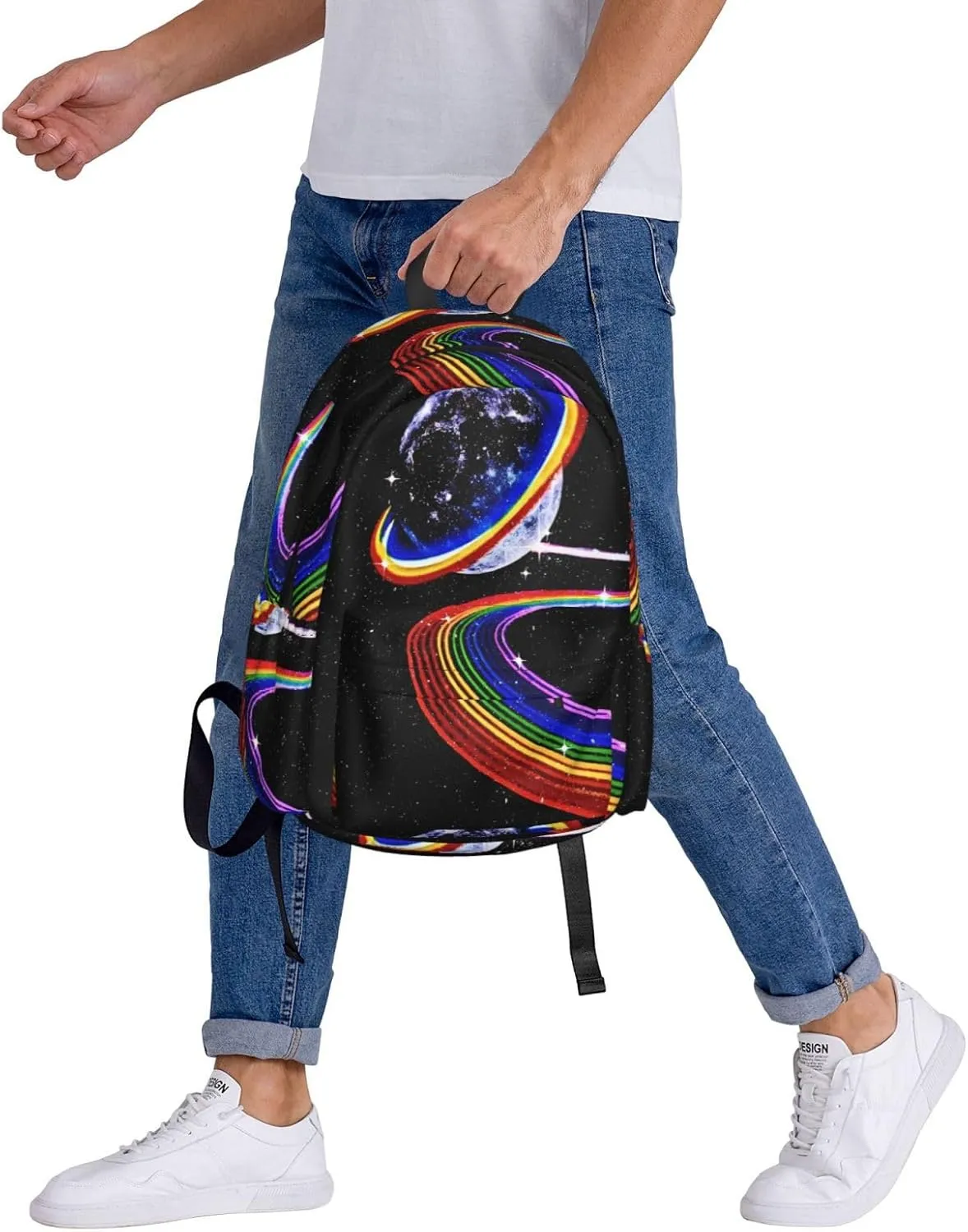 LGBT Rainbow Gay Pride Cosmic Planet Starry Sky 17 Inch Casual Backpack Laptop Backpacks Travel Back Pack Large Camping Rucksack Hiking Daypack Lightweight Double Shoulder Bag