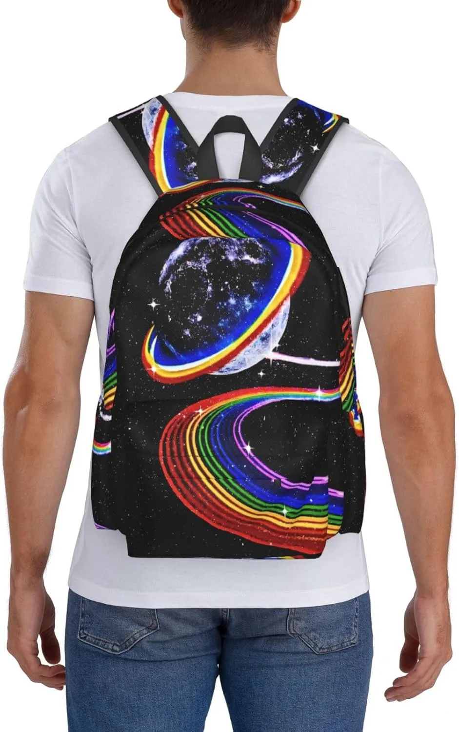 LGBT Rainbow Gay Pride Cosmic Planet Starry Sky 17 Inch Casual Backpack Laptop Backpacks Travel Back Pack Large Camping Rucksack Hiking Daypack Lightweight Double Shoulder Bag