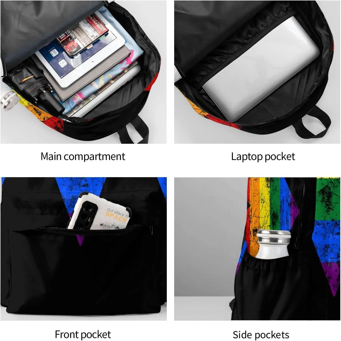 LGBT Rainbow Gay Pride Vintage Heart 17 Inch Casual Backpack Laptop Backpacks Travel Back Pack Large Camping Rucksack Hiking Daypack Lightweight Double Shoulder Bag