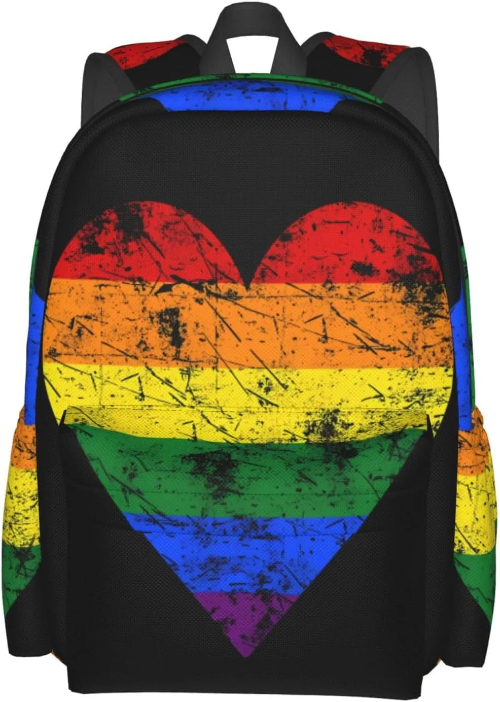 LGBT Rainbow Gay Pride Vintage Heart 17 Inch Casual Backpack Laptop Backpacks Travel Back Pack Large Camping Rucksack Hiking Daypack Lightweight Double Shoulder Bag