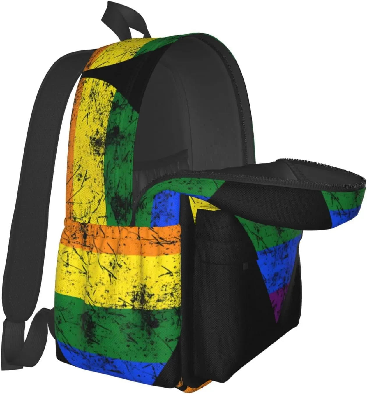 LGBT Rainbow Gay Pride Vintage Heart 17 Inch Casual Backpack Laptop Backpacks Travel Back Pack Large Camping Rucksack Hiking Daypack Lightweight Double Shoulder Bag
