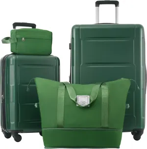Lightweight 2 Piece Luggage Set with Expandable Design, Spinner Wheels, 20 & 28 Inch Cases in Green