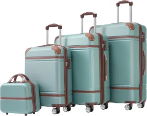 Lightweight 4-Piece Hardshell Luggage Set with Spinner Wheels, 20'' 24'' 28'' Sizes and Cosmetic Case, Green