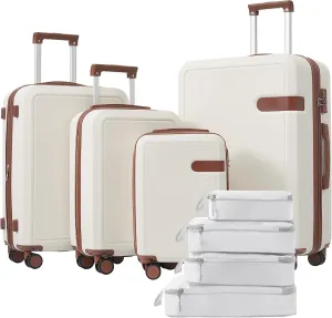 Lightweight 4 Piece Luggage Set for Travel, Includes Compression Packing Cubes, Expandable Spinner Wheels, for All Adventures