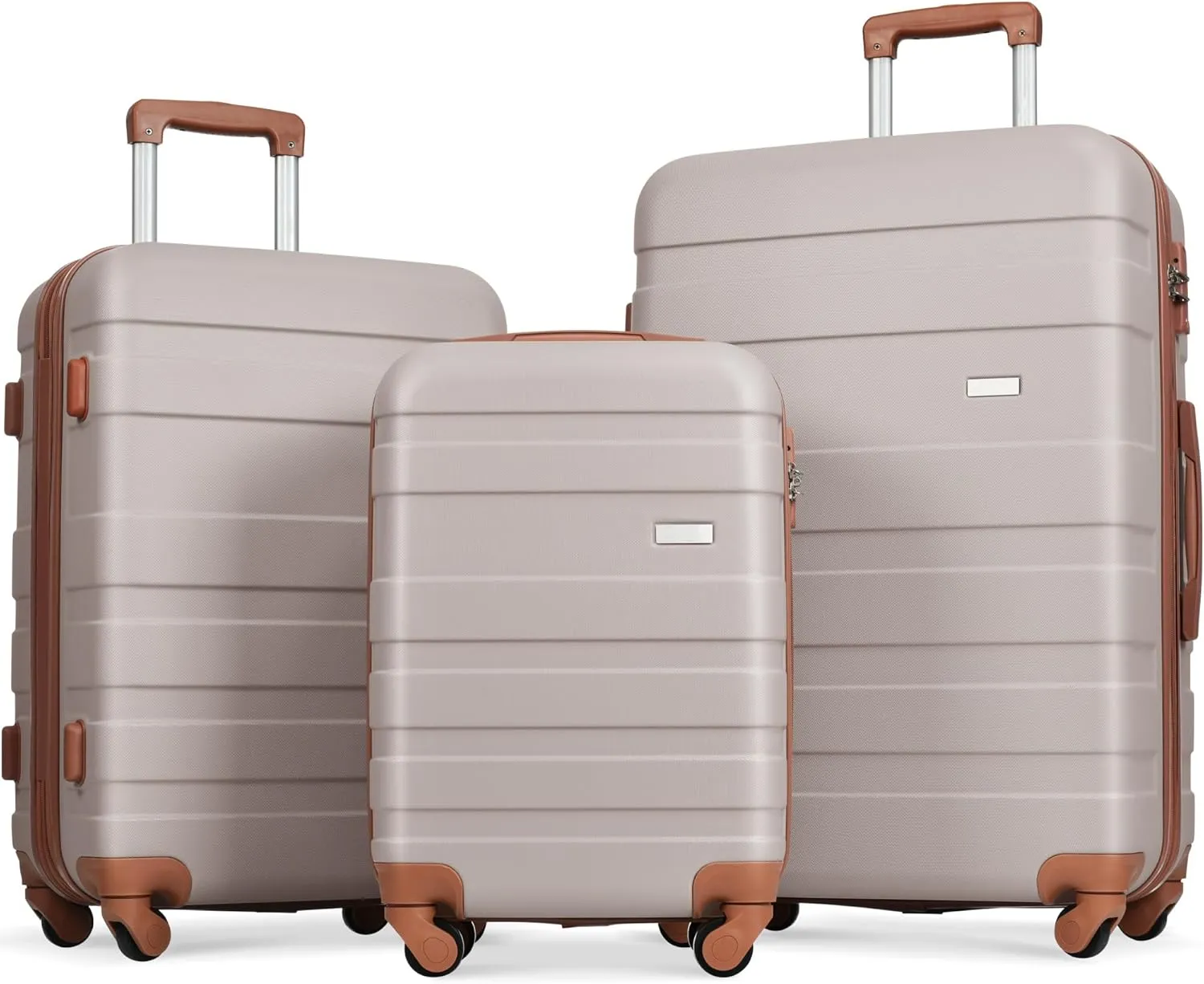 Lightweight and Durable 3-Piece Hardshell Luggage Set with Spinner Wheels, 20'', 24'', and 28'', Light Brown