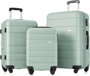 Lightweight and Expandable 3-Piece Hardshell Luggage Set, Durable ABS Material, Spinner Wheels, Green