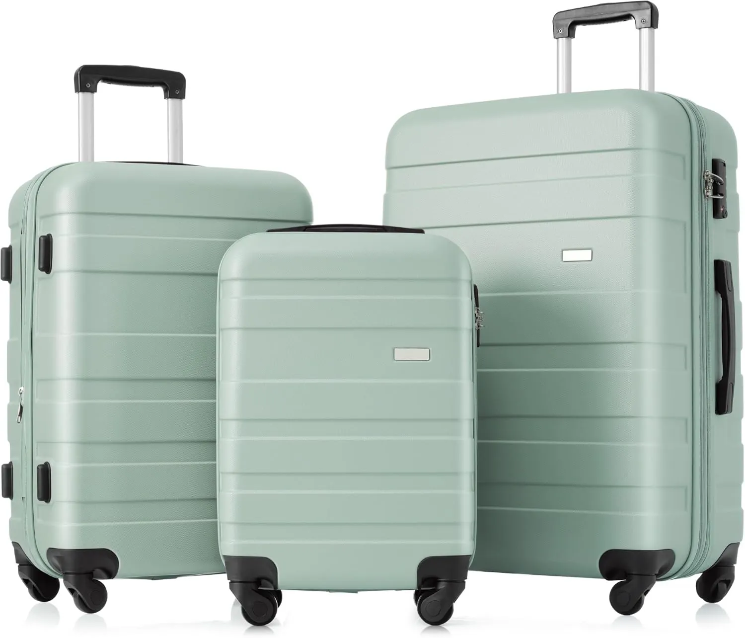 Lightweight and Expandable 3-Piece Hardshell Luggage Set, Durable ABS Material, Spinner Wheels, Green