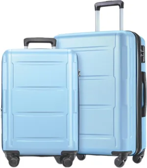 Lightweight Expandable 2-Piece Luggage Set with 360 Spinner Wheels, 20-inch and 24-inch, Light Blue
