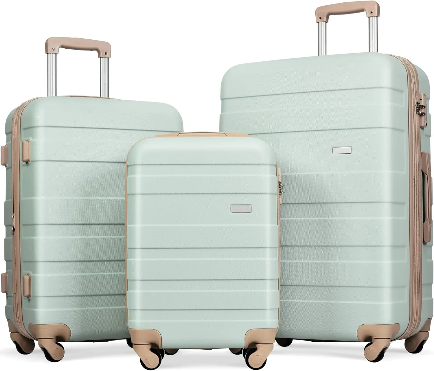 Lightweight Expandable Hardshell Luggage Set, 3-Piece Collection with Spinner Wheels, Grey Green