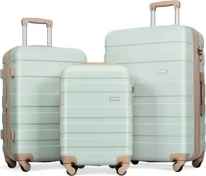 Lightweight Expandable Hardshell Luggage Set, 3-Piece Collection with Spinner Wheels, Grey Green