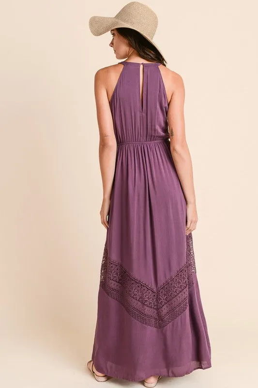 Long Maxi Dress with Crochet Trim