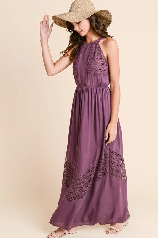 Long Maxi Dress with Crochet Trim