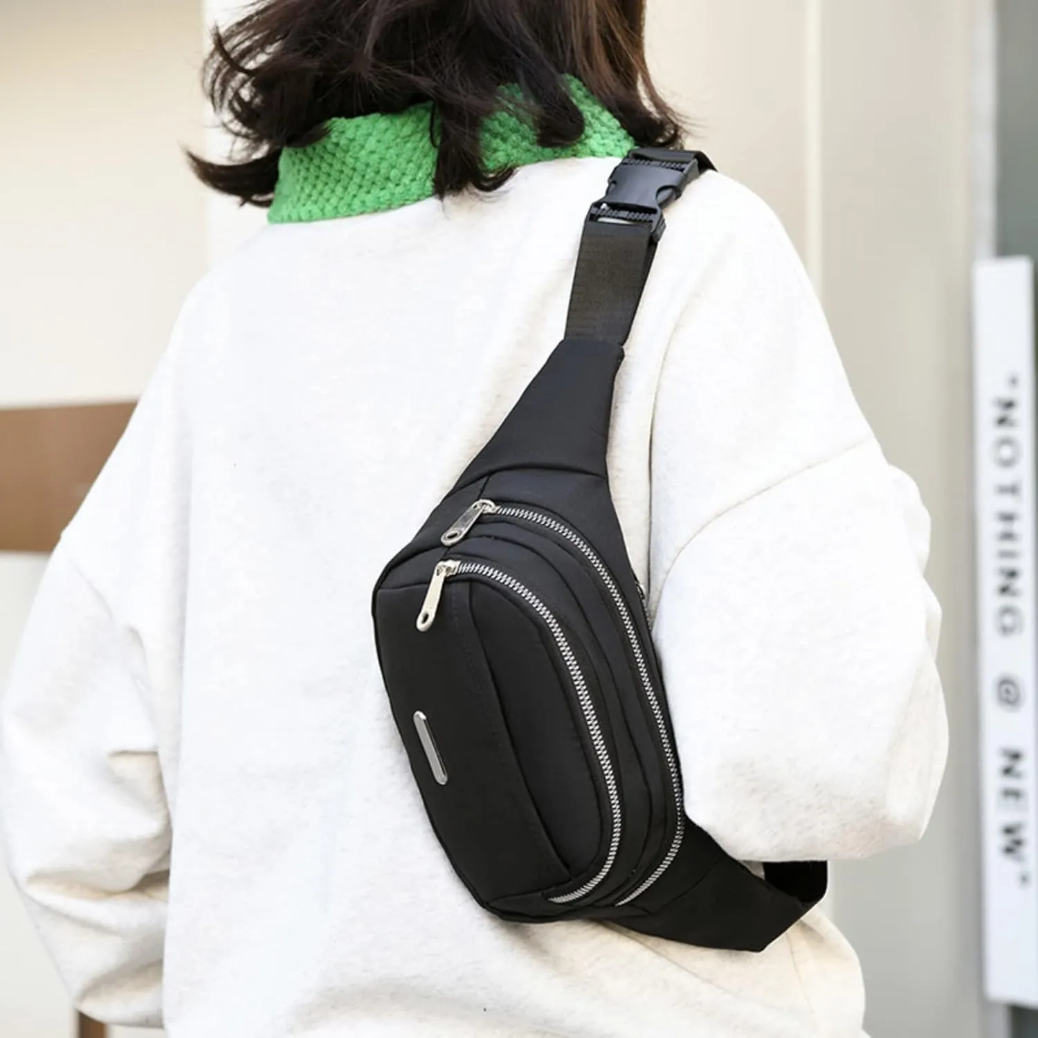 Long Messenger Bag Waist Bags Popular Women Chest Bags Cloth One Shoulder Messenger Bag Business (Black, One Size)