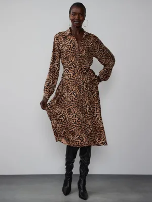 Long Sleeve Leopard Print Shirt Dress