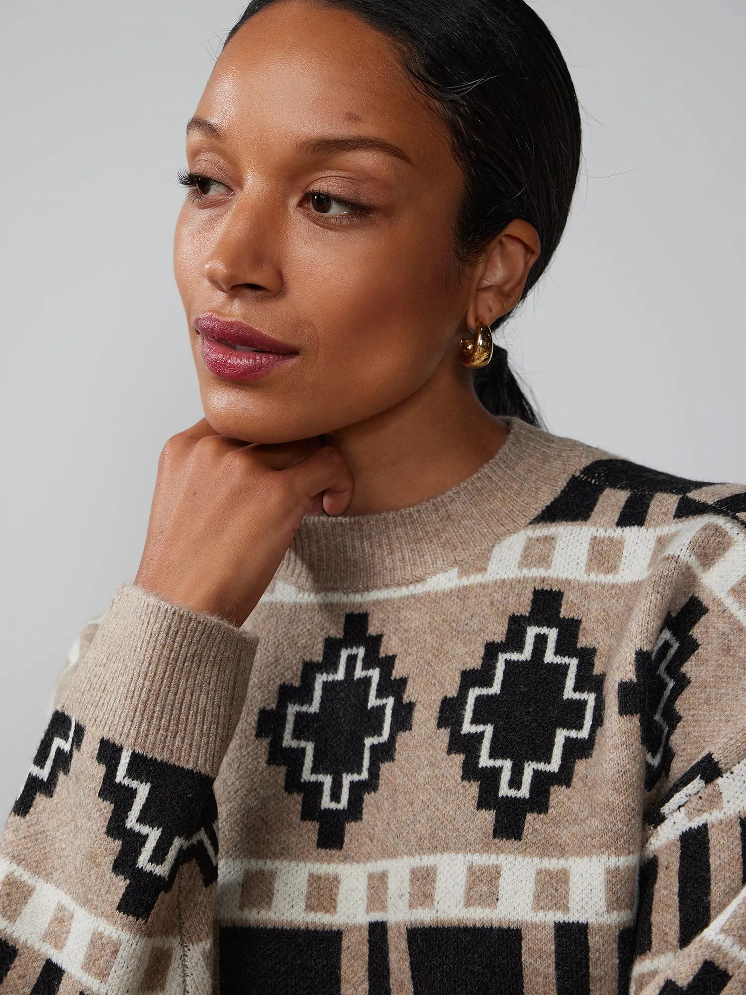 Long Sleeve Mock Neck Fair Isle Sweater Dress