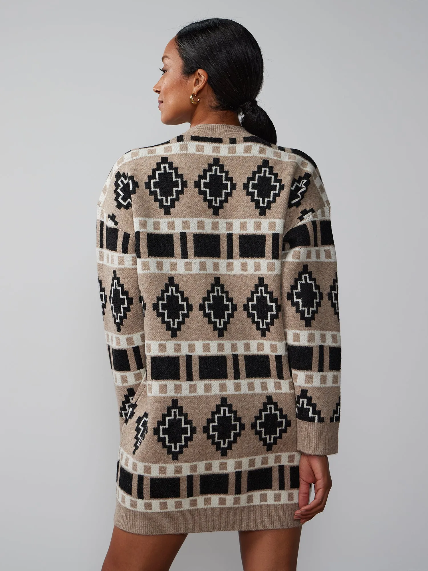 Long Sleeve Mock Neck Fair Isle Sweater Dress