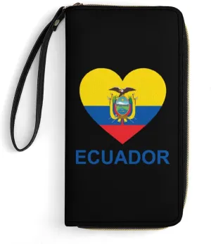 Love Ecuador Womens Wallet Zippered Long Clutch Purse Leather Handbag with Wristlet Strap