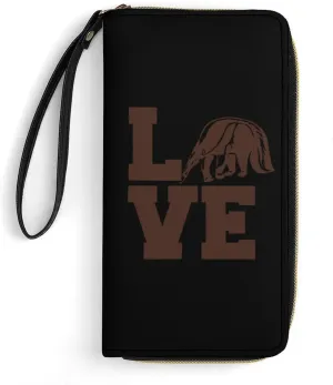 Love Giant Anteater Womens Wallet Zippered Long Clutch Purse Leather Handbag with Wristlet Strap