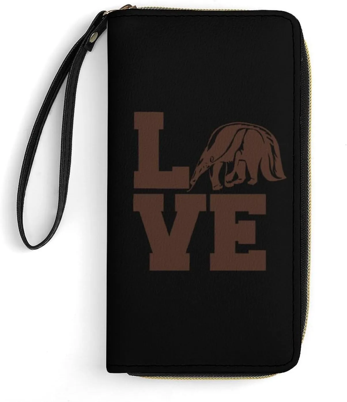 Love Giant Anteater Womens Wallet Zippered Long Clutch Purse Leather Handbag with Wristlet Strap