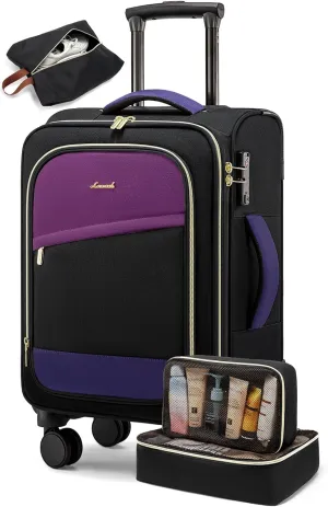 LOVEVOOK 4 Pcs Carry On Luggage 22x14x9 Airline Approved, 20 Inch Carry On Suitcases with Wheels, Softside Rolling Suitcase for Women Men, with TSA Lock Weekender Travel Luggage