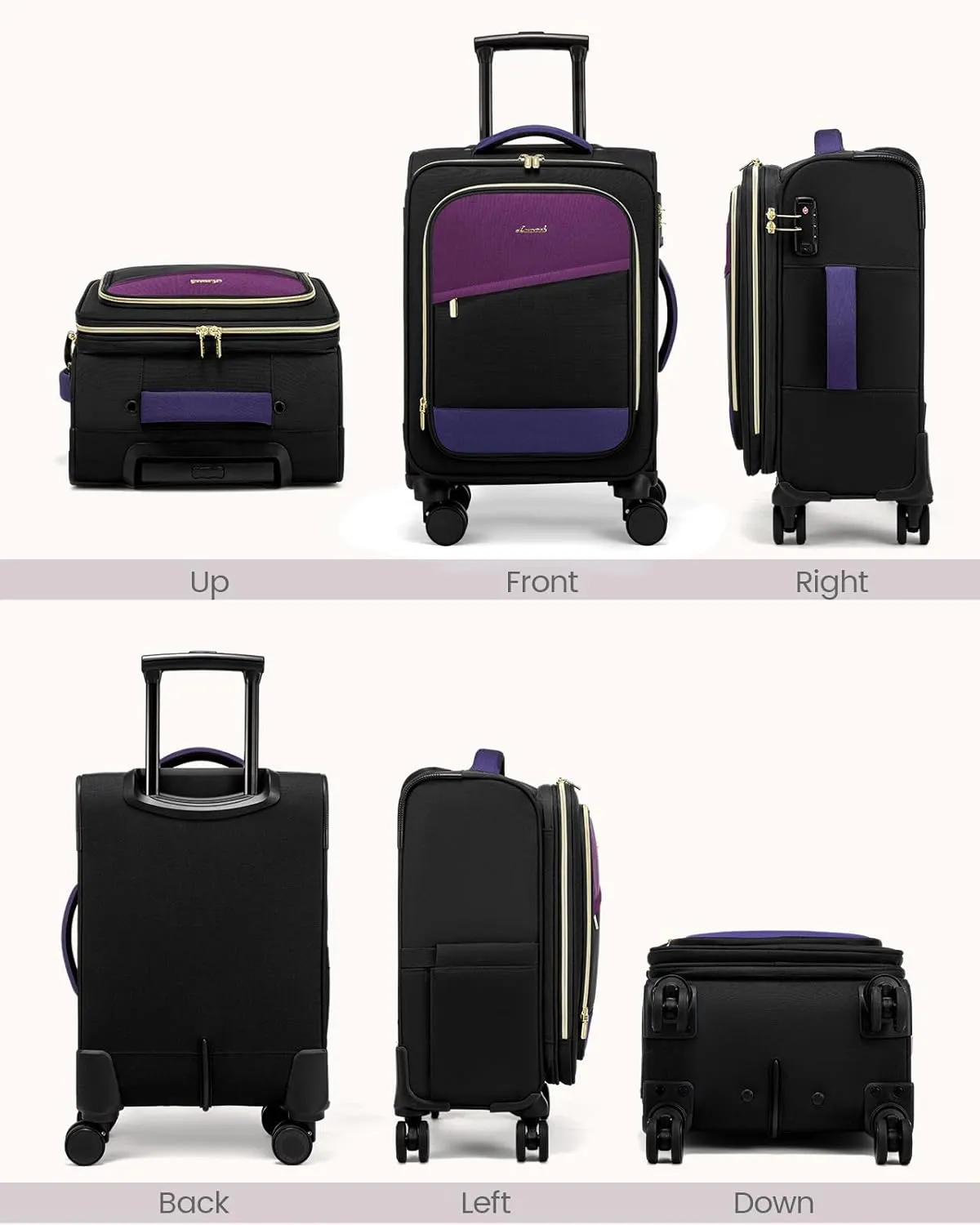 LOVEVOOK 4 Pcs Carry On Luggage 22x14x9 Airline Approved, 20 Inch Carry On Suitcases with Wheels, Softside Rolling Suitcase for Women Men, with TSA Lock Weekender Travel Luggage
