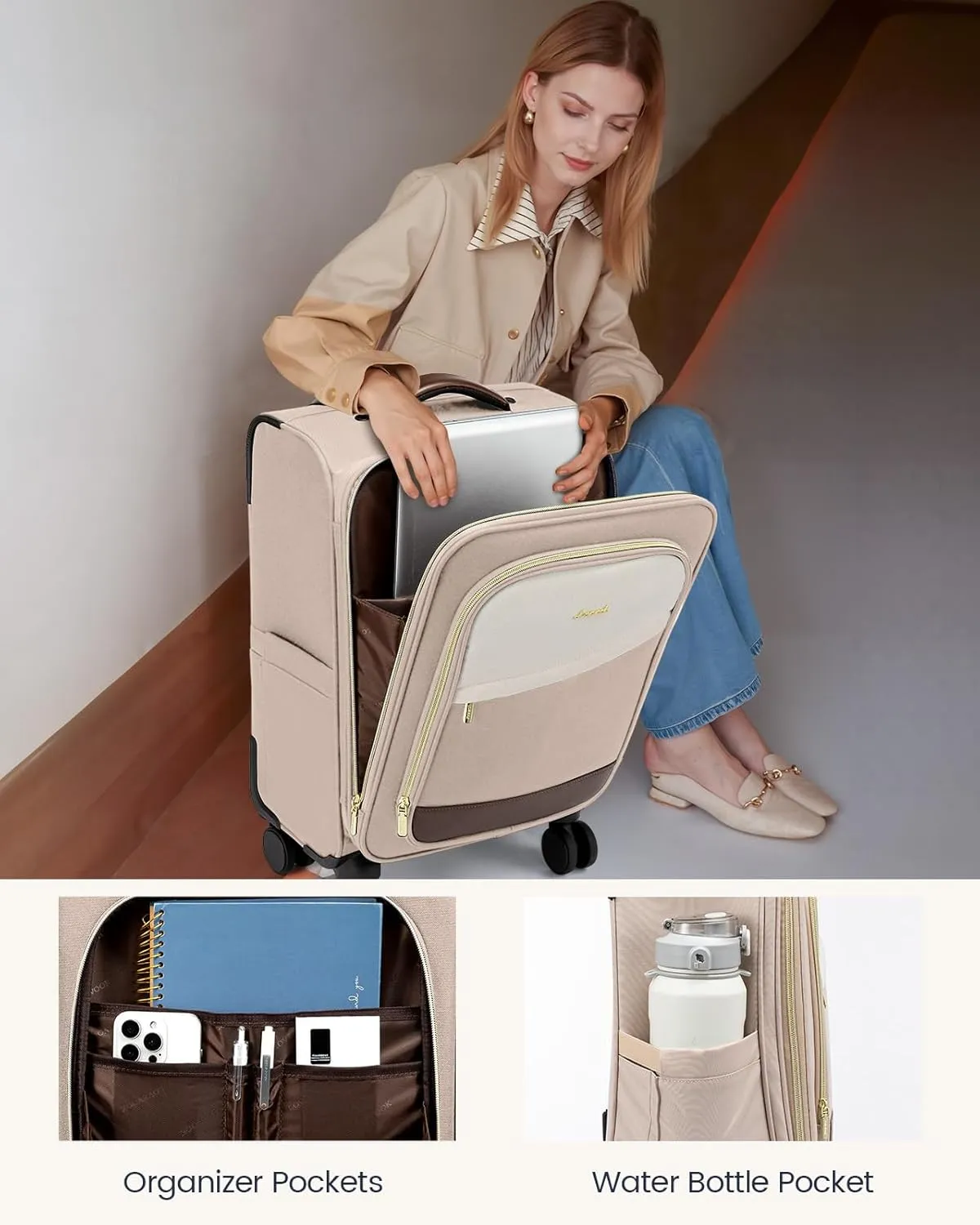 LOVEVOOK 4 Pcs Carry On Luggage 22x14x9 Airline Approved, 20 Inch Carry On Suitcases with Wheels, Softside Rolling Suitcase for Women Men, with TSA Lock Weekender Travel Luggage