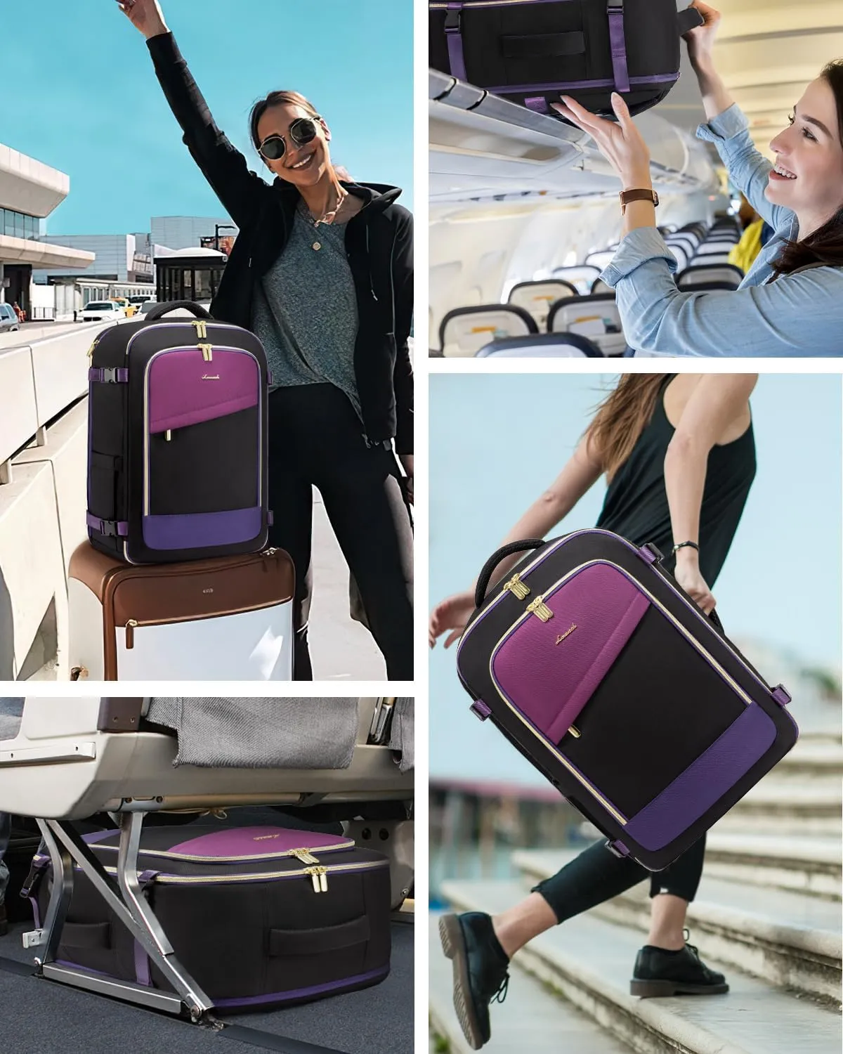 LOVEVOOK 5 Pcs Carry On Luggage 22x14x9 Airline Approved with 40L Laptop Travel Backpack, 20 Inch Carry On Suitcases with Wheels, Rolling Suitcase for Women Men, with TSA Lock Weekender Luggage