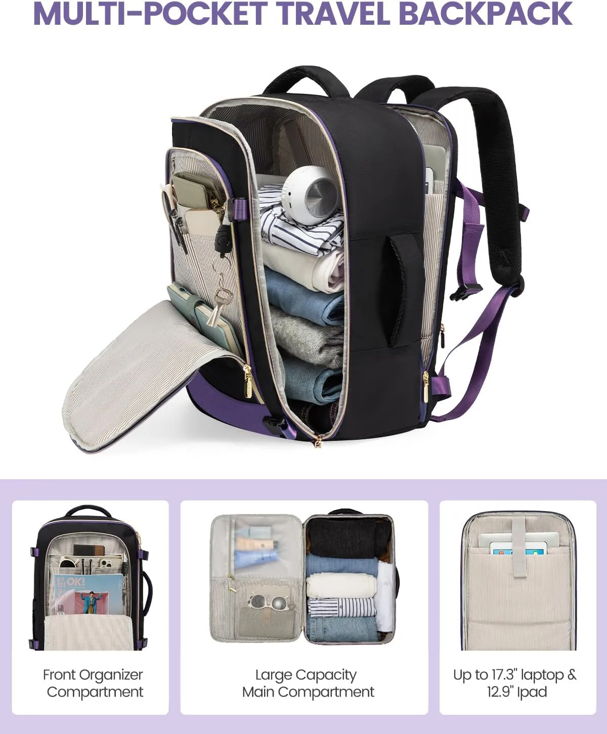 LOVEVOOK 5 Pcs Carry On Luggage 22x14x9 Airline Approved with 40L Laptop Travel Backpack, 20 Inch Carry On Suitcases with Wheels, Rolling Suitcase for Women Men, with TSA Lock Weekender Luggage