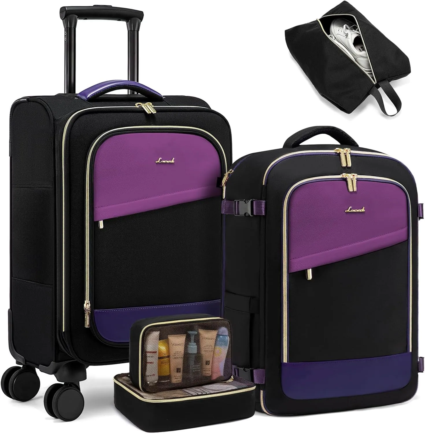LOVEVOOK 5 Pcs Carry On Luggage 22x14x9 Airline Approved with 40L Laptop Travel Backpack, 20 Inch Carry On Suitcases with Wheels, Rolling Suitcase for Women Men, with TSA Lock Weekender Luggage