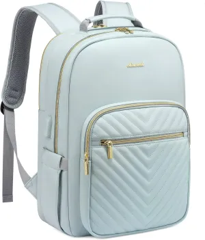 LOVEVOOK Laptop Backpack for Women, Fashion Leather Backpack Purse, Waterproof Travel Backpack Nurse Business Work Professor Bagpack, 15.6 inch Computer Laptop Bag with USB Port, Blue
