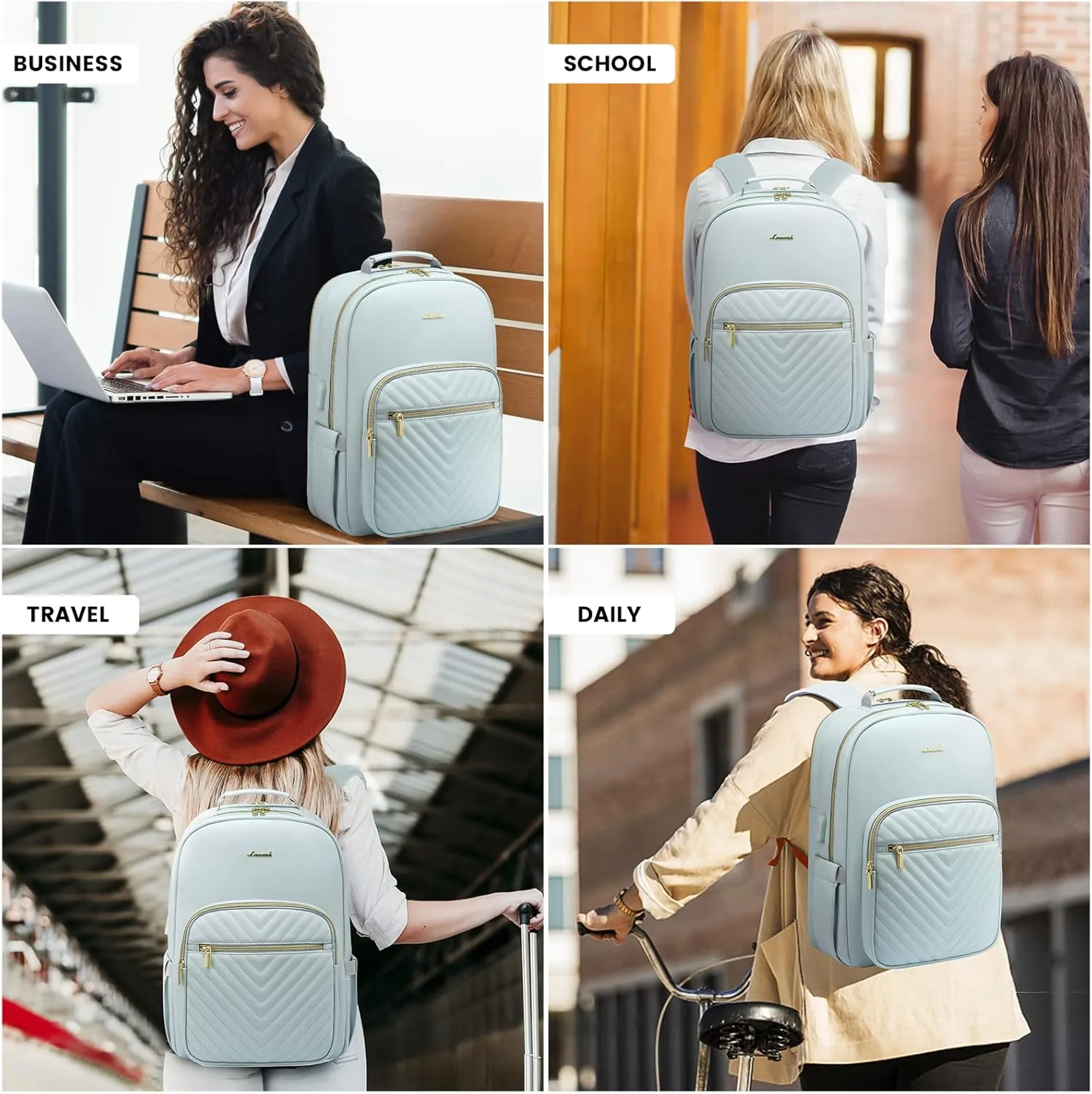 LOVEVOOK Laptop Backpack for Women, Fashion Leather Backpack Purse, Waterproof Travel Backpack Nurse Business Work Professor Bagpack, 15.6 inch Computer Laptop Bag with USB Port, Blue